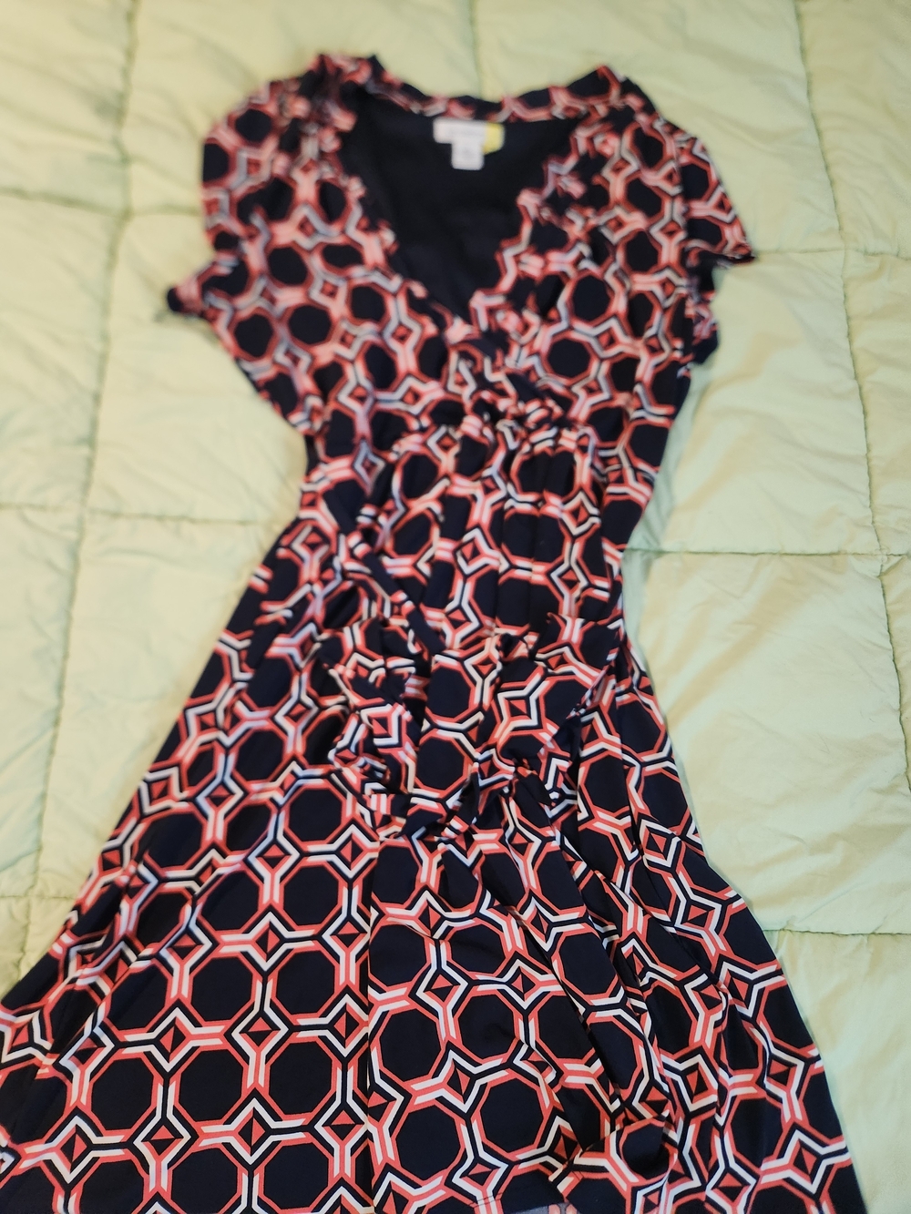Navy and Coral Geometric Dress